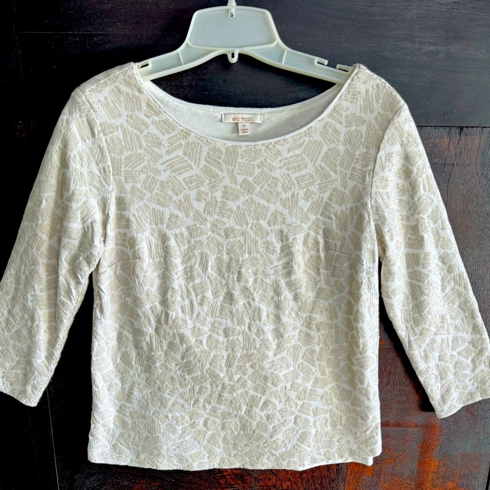 Ella Moss White Matte Sequence, Pattern, Top, Siz… - image 1